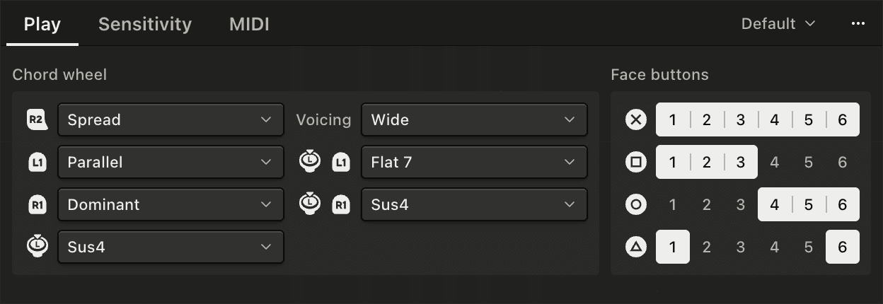 The Chords panel's Play tab while a chord rings