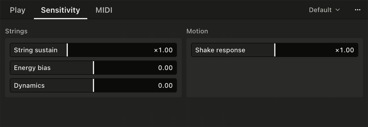 The Chords panel's Sensitivity tab