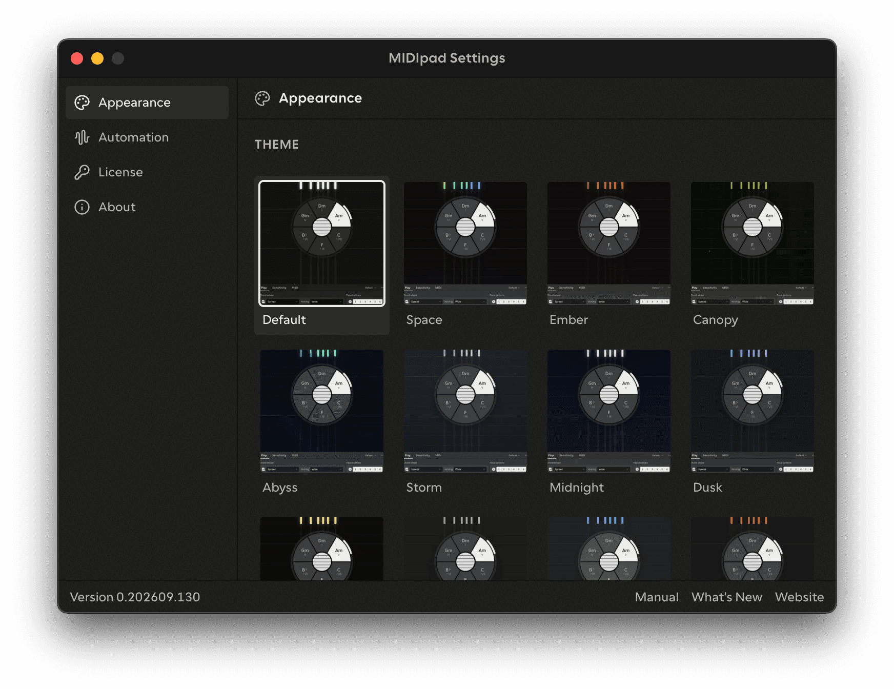 The settings window on the Appearance pane
