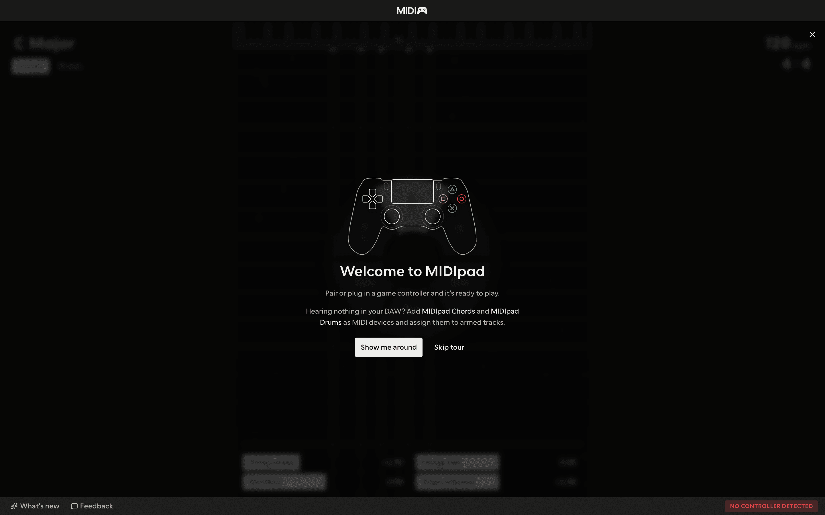 The welcome dialog over the window on first open