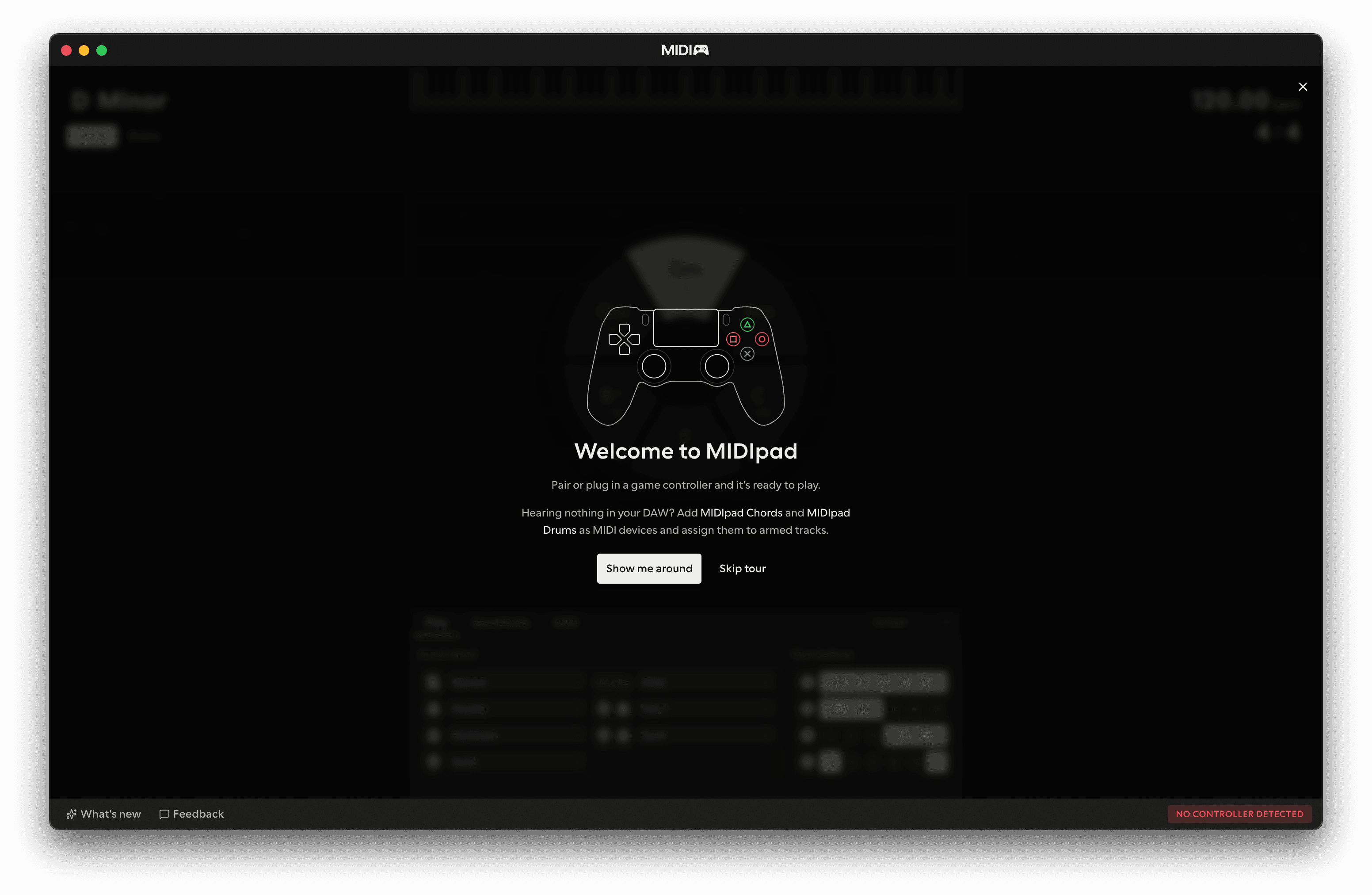 The welcome dialog over the window on first open