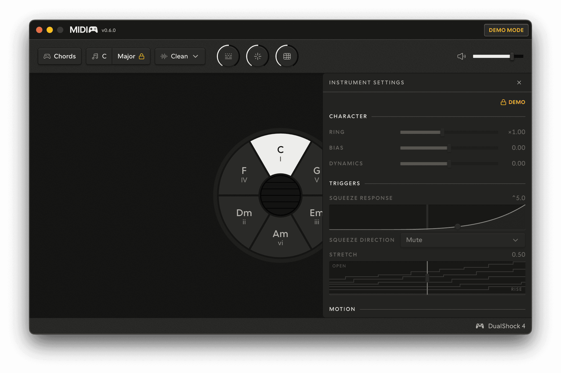 The Chords panel in Demo Mode — licensed settings locked