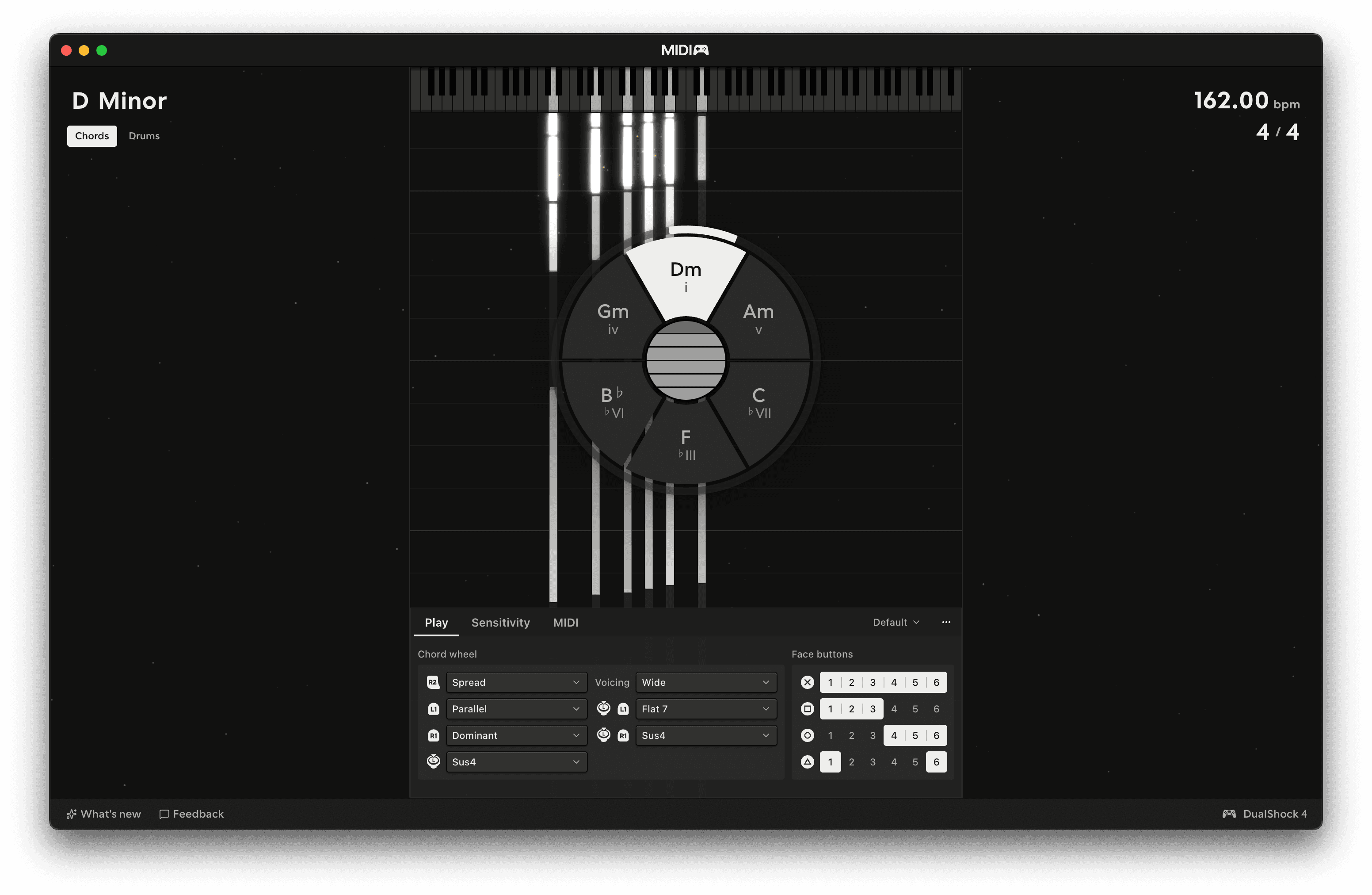 The strings ringing softer under a partial pull of the left trigger