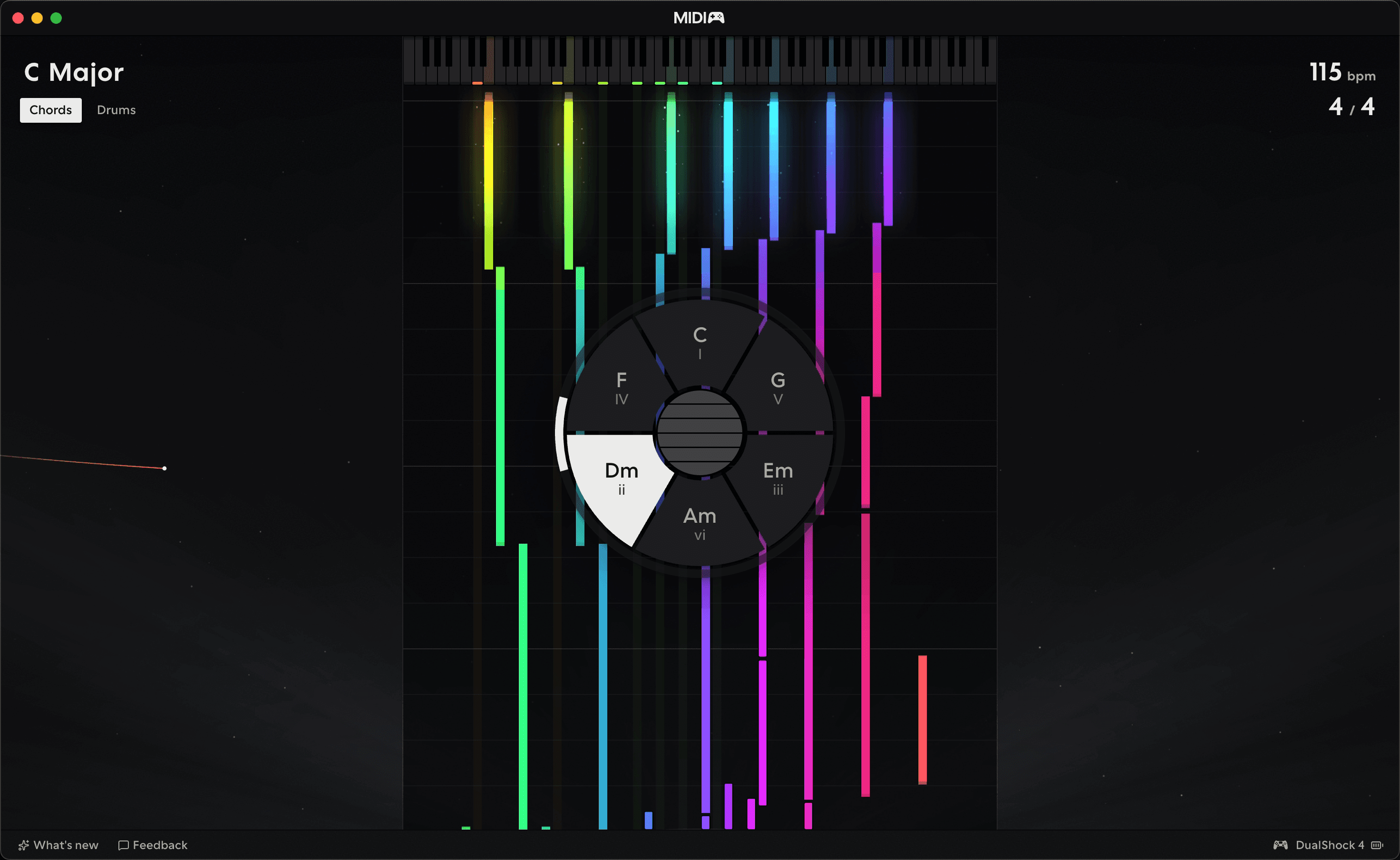 The MIDIpad main window in the Space theme